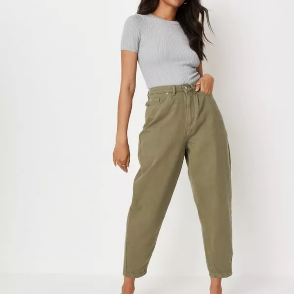Khaki High Rise Cropped Leg Jeans